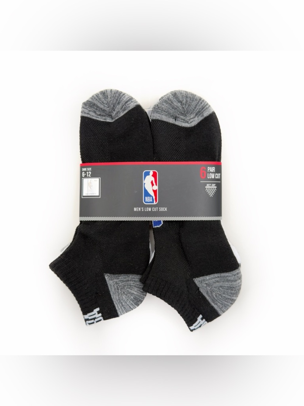 NBA Men’s Low Cut Socks 6 Pack Black Gray White Basketball Gym Athletic
